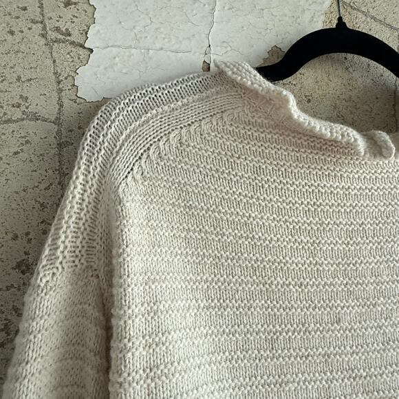 Madewell Sweater Ruffle Neck Pullover Merino Wool Blend Cream Ivory Knit Top S - Picture 7 of 8